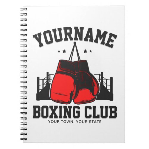 Pro Boxer ADD NAME Red Gloves Boxing Ring Training Notebook