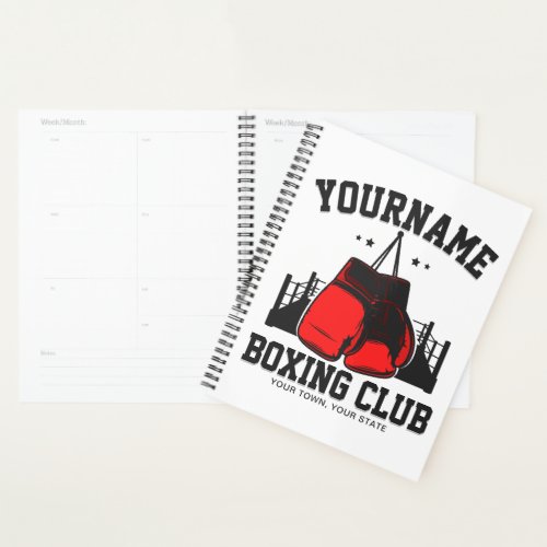 Pro Boxer ADD NAME Red Gloves Boxing Ring Training Planner