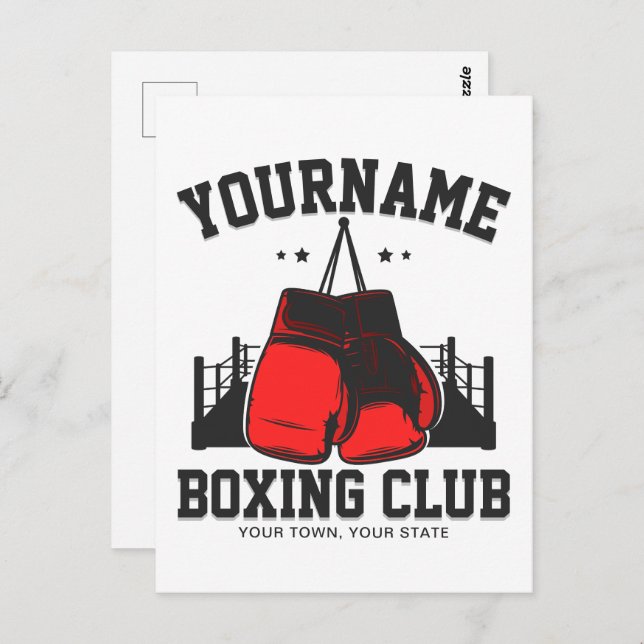 Pro Boxer ADD NAME Red Gloves Boxing Ring Training Postcard (Front/Back)