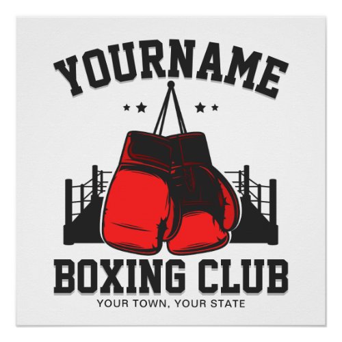 Pro Boxer ADD NAME Red Gloves Boxing Ring Training Poster