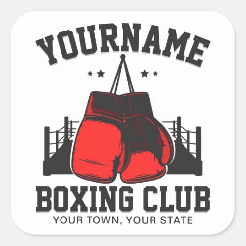 Pro Boxer ADD NAME Red Gloves Boxing Ring Training Square Sticker