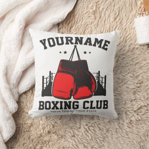 Pro Boxer ADD NAME Red Gloves Boxing Ring Training Throw Pillow
