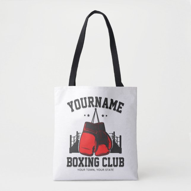 Pro Boxer ADD NAME Red Gloves Boxing Ring Training Tote Bag (Front)