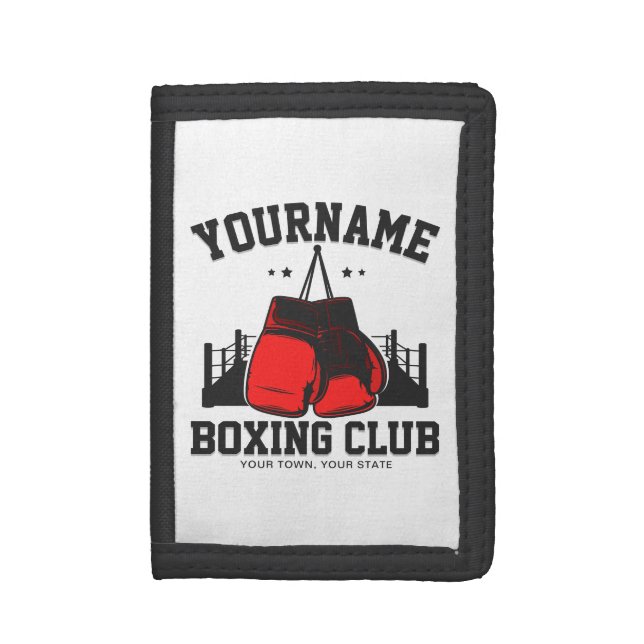 Pro Boxer ADD NAME Red Gloves Boxing Ring Training Trifold Wallet (Front Vertical)
