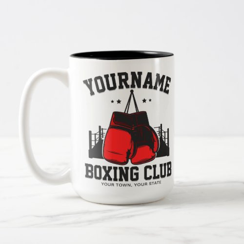 Pro Boxer ADD NAME Red Gloves Boxing Ring Training Two_Tone Coffee Mug