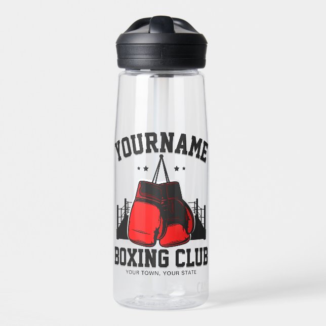 Pro Boxer ADD NAME Red Gloves Boxing Ring Training Water Bottle (Front)