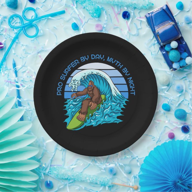 Pro By Day, Myth By Night Surfing Bigfoot Paper Plates (Party)