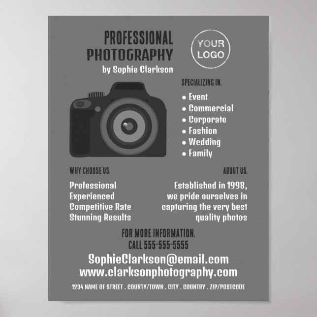 Pro Camera Icon, Photographer, Photography Hire Poster (Front)