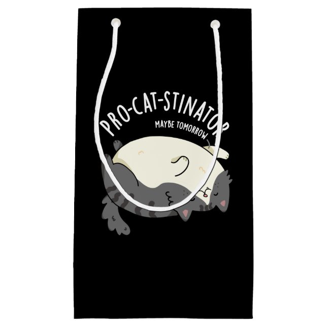 Pro-cat-stinator Funny Fat Cat Pun Dark BG Small Gift Bag (Front)