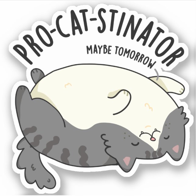 Pro-cat-stinator Funny Fat Cat Pun  Sticker (Front)