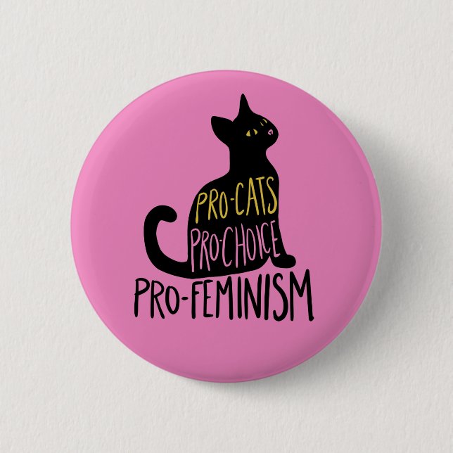 Pro-cats pro-choice pro-feminism black cat button (Front)
