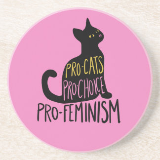 Pro-cats pro-choice pro-feminism black cat coaster