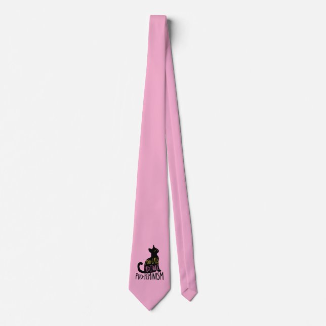 Pro-cats pro-choice pro-feminism black cat neck tie (Front)