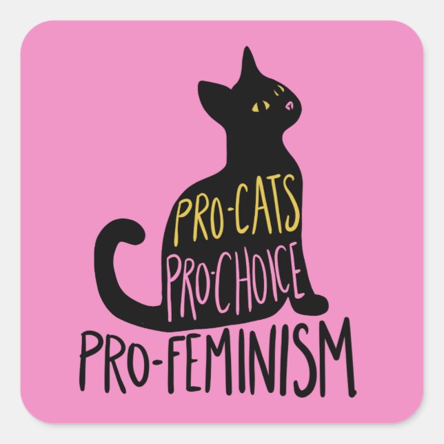 Pro-cats pro-choice pro-feminism black cat square sticker (Front)