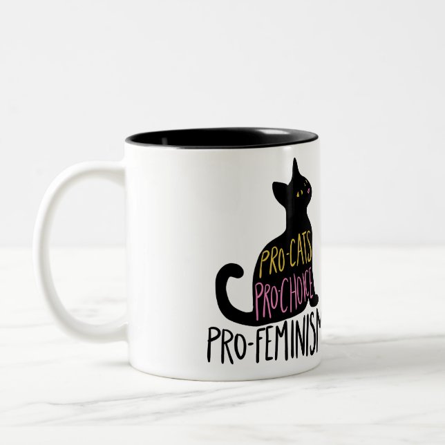 Pro-cats Pro-choice pro-feminism Two-Tone Coffee Mug (Left)