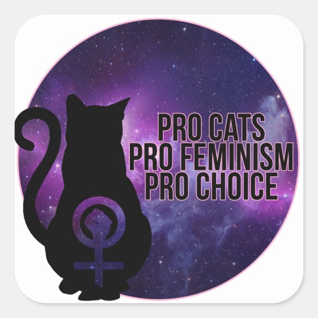Pro Cats, Pro Feminism, Pro Choice. Square Sticker (Front)