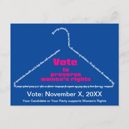 Pro Choice Get out the Vote Coathanger Postcard