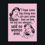 Pro Choice Laws Feminist SCOTUS Political Cartoon Postcard<br><div class="desc">Funny Pro Choice Retro Feminist Political Cartoon postcard in pretty pink. A cool prochoice political humor gift featuring two vintage women telling the government: stay out of my uterus. Anti SCOTUS, anti GOP hilarious pro choice statement about women's rights to healthcare and to choose that reads "I hope we some...</div>