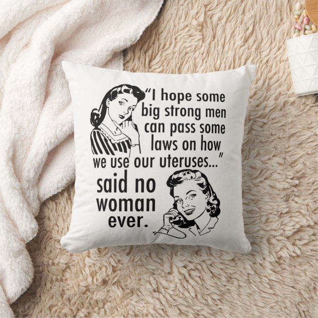 Pro Choice Vintage Feminist Political Cartoon Throw Pillow (Blanket)