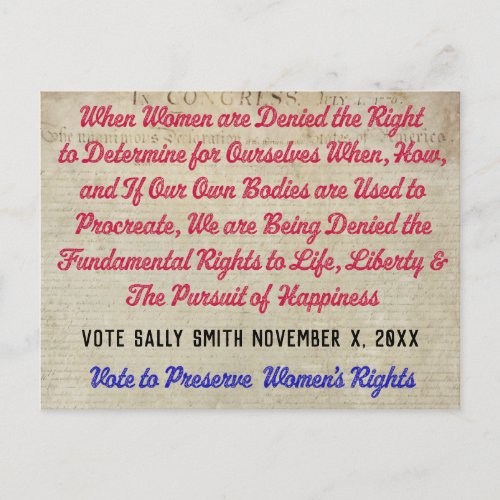 Pro Choice Vote for Life Liberty and Happiness Postcard