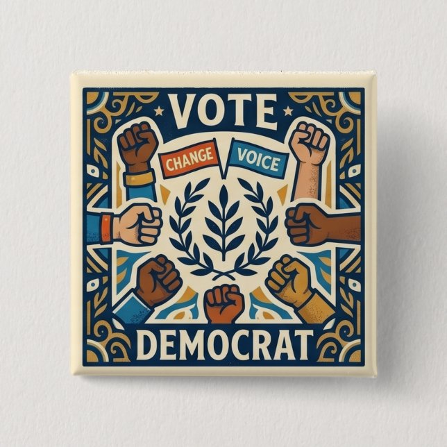 Pro-Democrat Vote Laurel Wreath and Diversity Fist Button (Front)