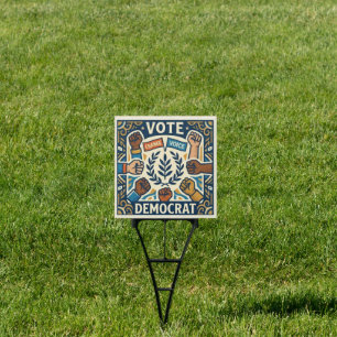 Pro-Democrat Vote Laurel Wreath and Diversity Fist Sign