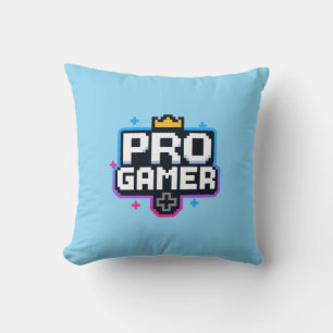 PRO GAMER — Pixel Art 8-Bit Badge Throw Pillow