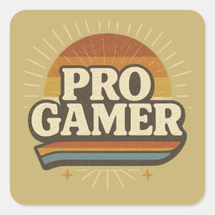 PRO GAMER — Vintage Sunset Badge Square Sticker