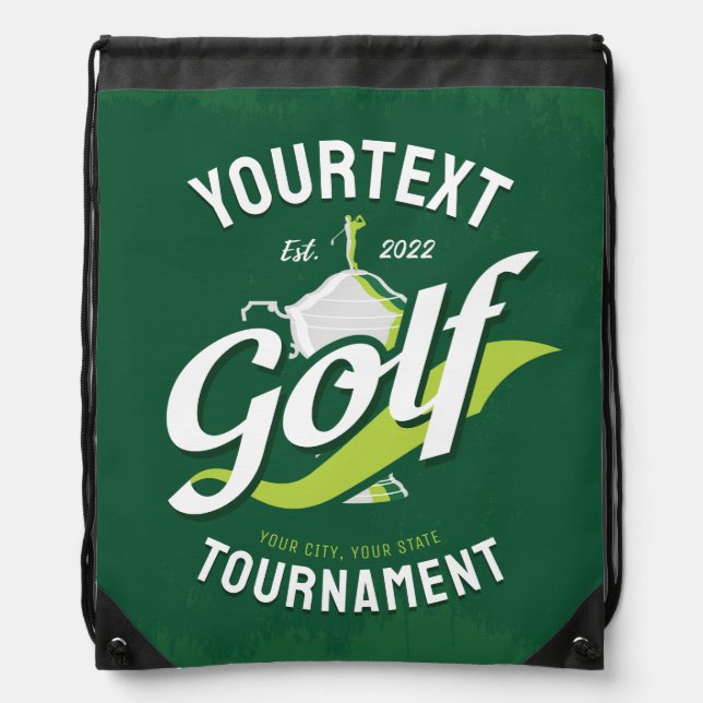 Pro Golfer NAME Golf Trophy Tournament Golfing Drawstring Bag (Front)