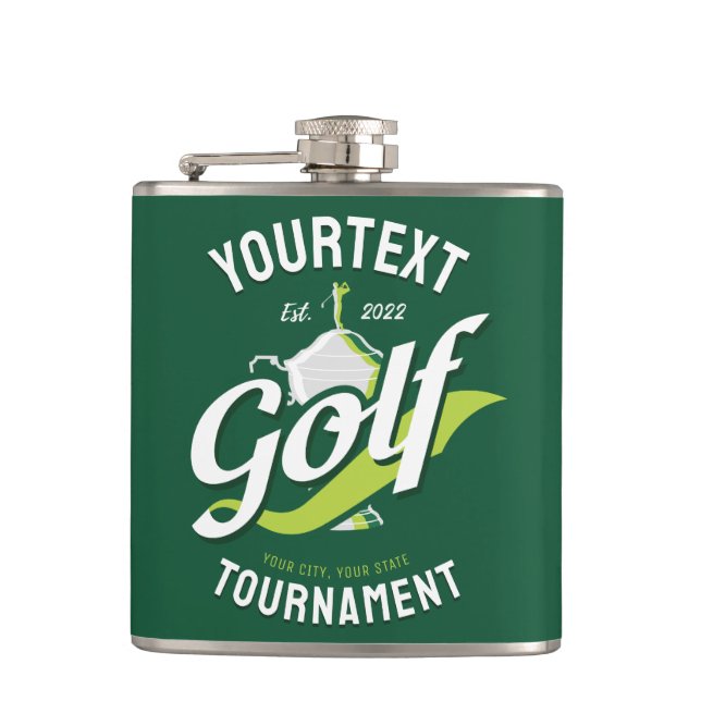 Pro Golfer NAME Golf Trophy Tournament Golfing Flask (Front)