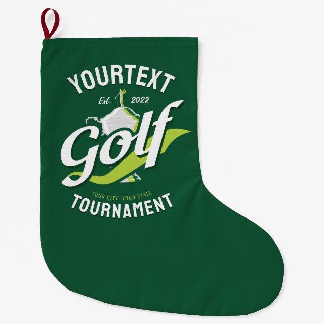 Pro Golfer NAME Golf Trophy Tournament Golfing Large Christmas Stocking (Front)