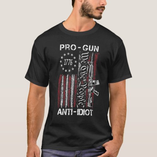 Pro Gun Anti Idio Vintage USA Flag 2nd Admendment T_Shirt
