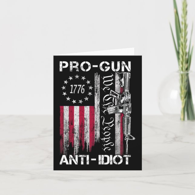 Pro Gun Anti Idiot Shirt Vintage Usa Flag 2nd Amen Card (Front)