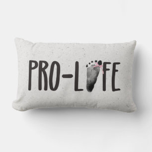 Pro-Life Baby Footprint with Bow Lumbar Pillow