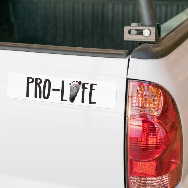 Pro-Life Baby Footprint with Pink Bow Bumper Sticker (On Truck)
