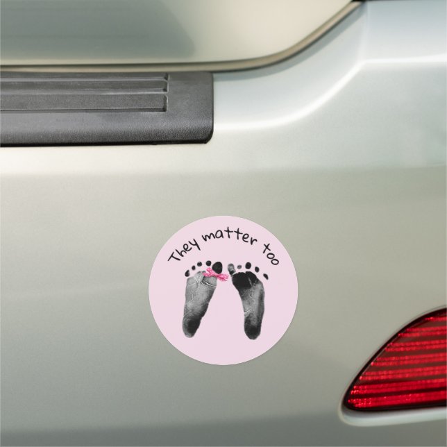 Pro-Life Baby Footprints with Pink Bow T-Shirt Car Magnet (In Situ)