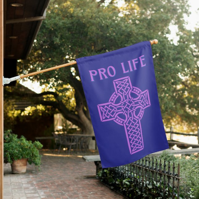 Pro-Life Catholic Cross House Flag Vintage Faith (In SItu)