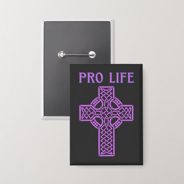 Pro-Life Catholic Cross Pin-Back Button (Front/Back)