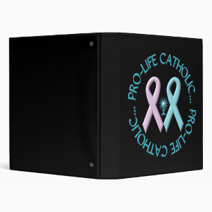 Pro-Life Catholic w/Monstrance & Pink/Blue Ribbons 3 Ring Binder