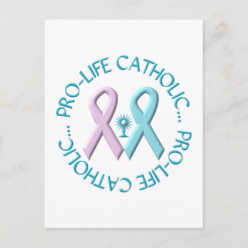 Pro_Life Catholic wMonstrance  PinkBlue Ribbons Postcard