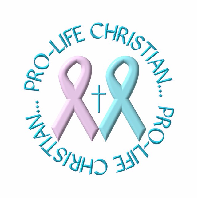 Pro-Life Christian w/Cross & Pink/Blue Ribbons Cutout (Front)