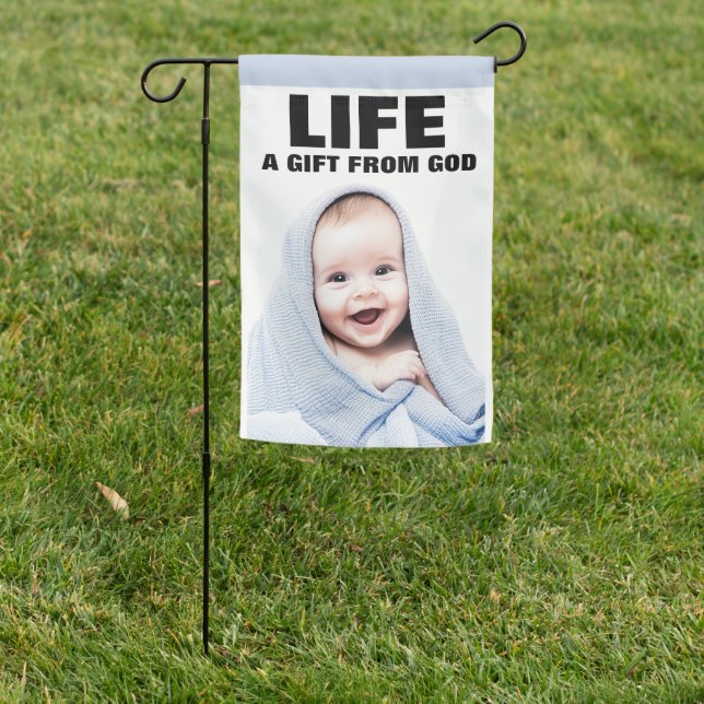 PRO-LIFE CUTE SMILING BABY BOY IN BLUE GARDEN FLAG (In SItu)