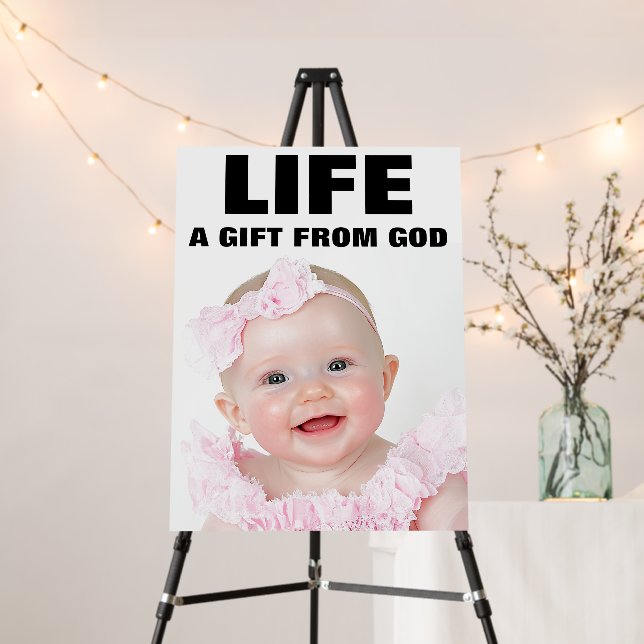PRO-LIFE CUTE SMILING BABY GIRL IN PINK  FOAM BOARD (In Situ (Stand))