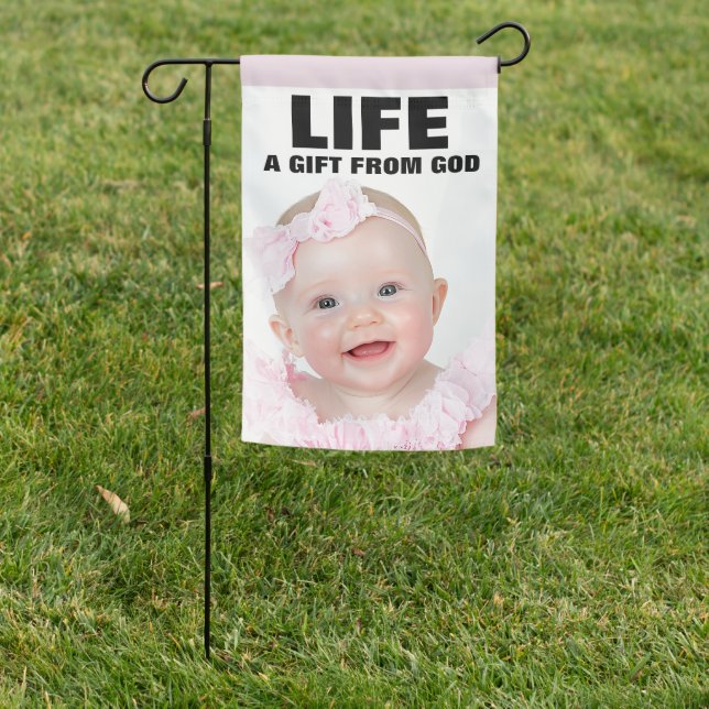 PRO-LIFE CUTE SMILING BABY GIRL IN PINK  GARDEN FLAG (In SItu)