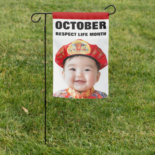 PRO-LIFE CUTE SMILING CHINESE BABY BOY  GARDEN FLAG (In SItu)
