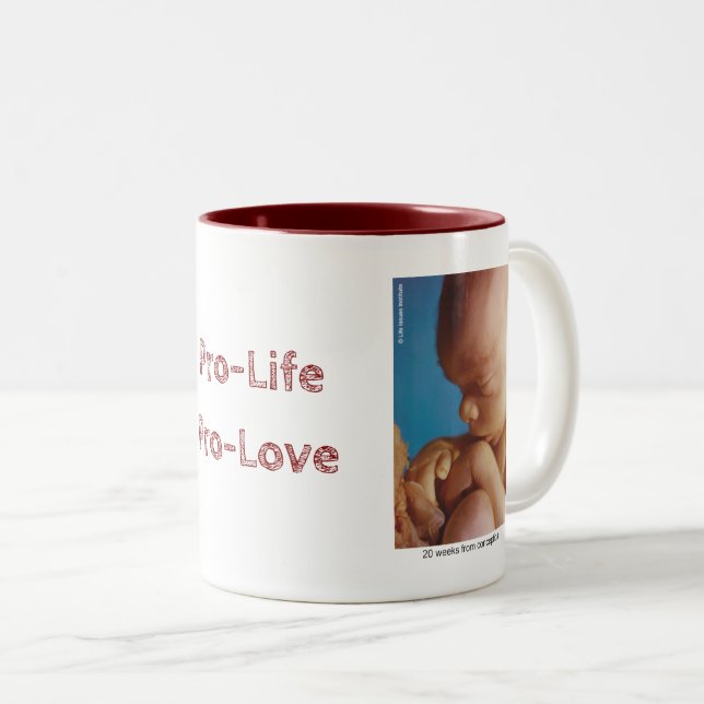 Pro-Life Pro-Love Two-Tone Coffee Mug (Front Right)