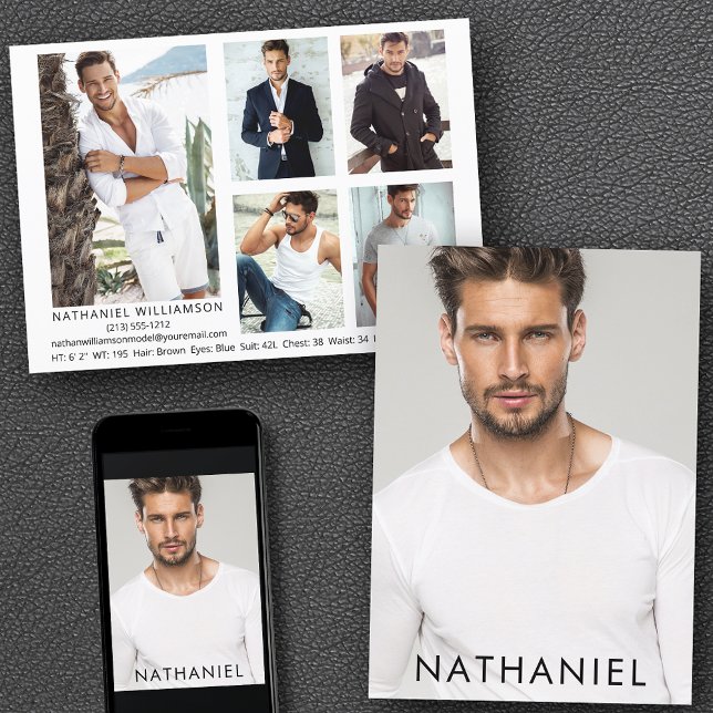 Pro Model Actor 6 Photos Modern Comp Card (Customize to change background color, text size or text style. Available for prints and download.)