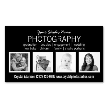 Pro Photographer With 4 Custom Sample Photos Magnetic Business Card by PartyHearty at Zazzle