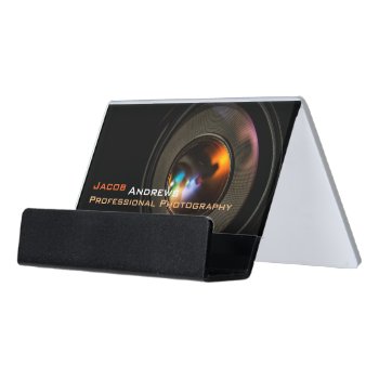 Pro Photography (camera Lens) Desk Business Card Holder by pixelholicBC at Zazzle