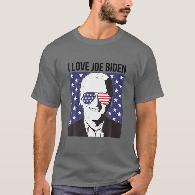 Pro President Joe Biden Usa Flag Sunglasses I Love T-Shirt (Front)